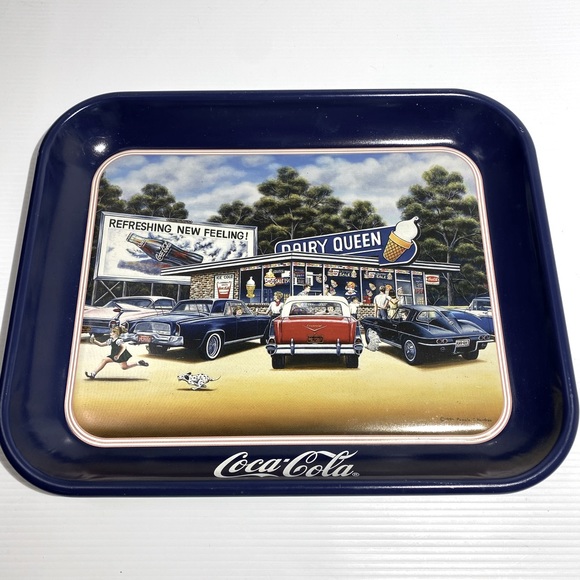 Coca Cola Vintage Dairy Queen Tin Serving Tray Vintage Enamel Barware Blue Red - Picture 3 of 15